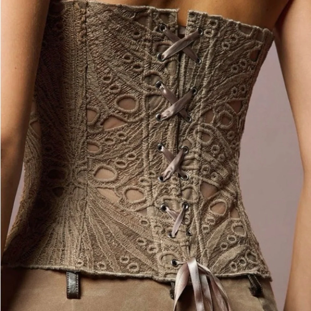 Crochet Lace Cap Sleeve Blouse in Tan - Picture 6 of 6